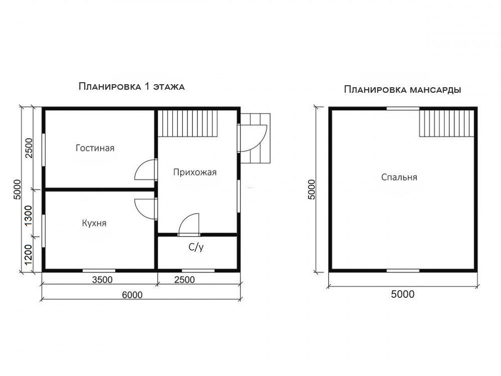 Каркасный дом 5х6 с мансардой - планировка